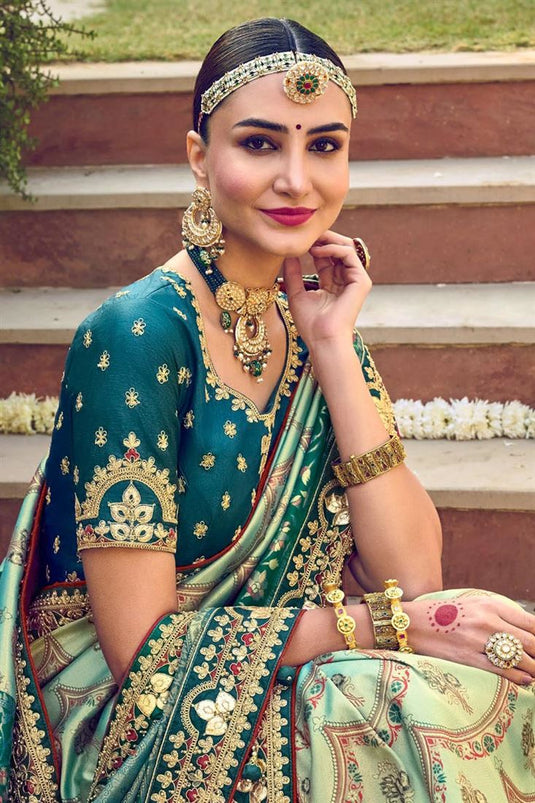 Sea Green Color Patola Silk Fabric Wedding Wear Exquisite Saree