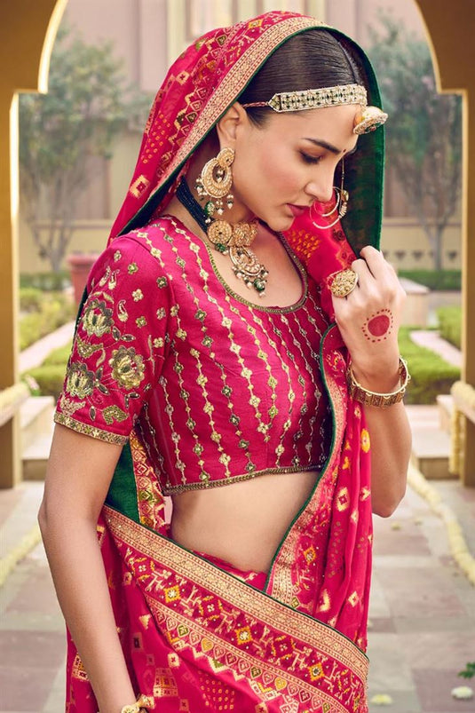 Georgette Fabric Rani Color Wedding Wear Engaging Saree