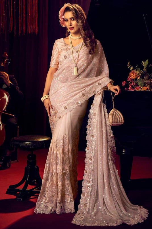Peach Color Party Style Lycra Fabric Charismatic Saree
