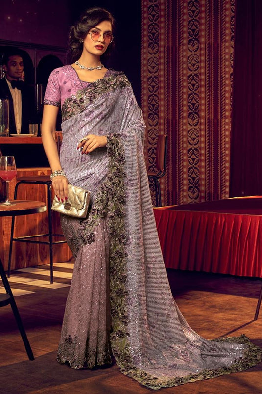 Lycra Fabric Party Style Mesmeric Saree In Purple Color