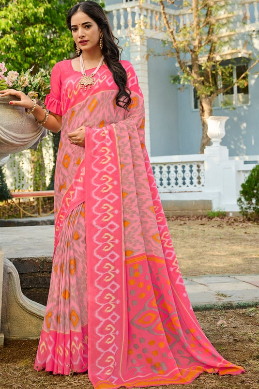 Alluring Pink Color Georgette Fabric Casual Wear Saree