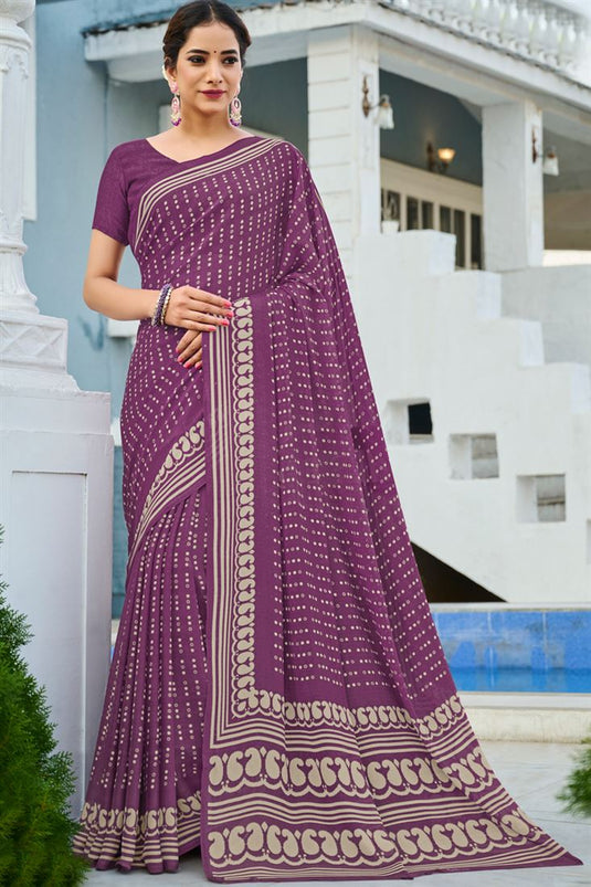 Purple Color Georgette Fabric Casual Classic Saree