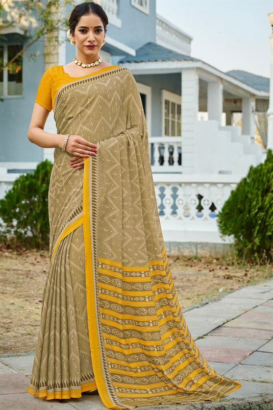 Georgette Fabric Beige Silver Color Casual Bright Saree