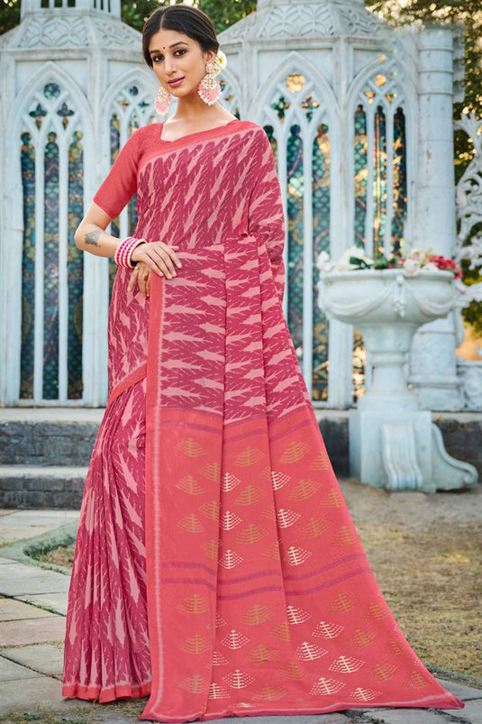 Casual Pink Color Ravishing Saree In Georgette Fabric