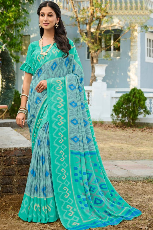 Marvellous Georgette Casual Saree In Light Cyan Color