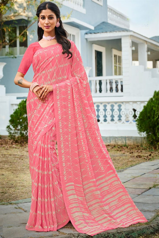 Incredible Georgette Fabric Pink Casual Saree