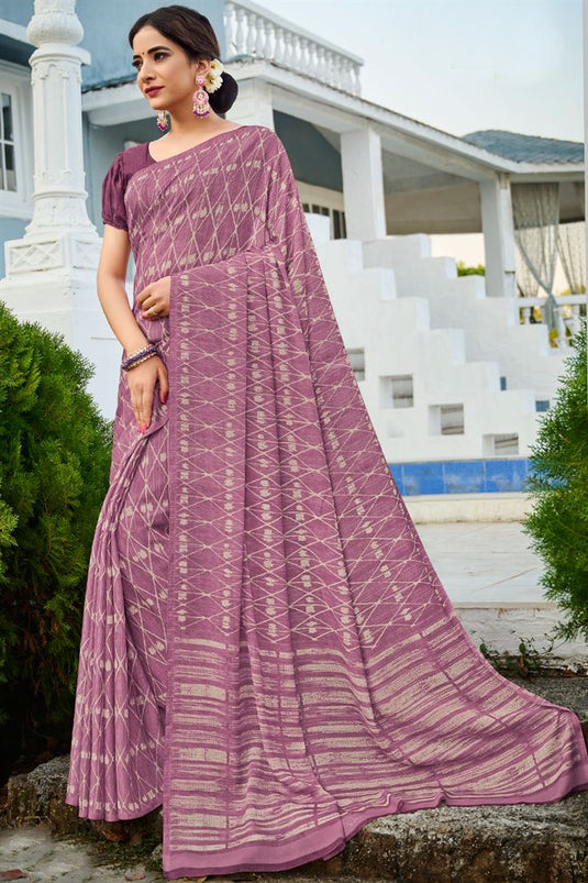 Inventive Lavender Color Casual Saree In Georgette Fabric