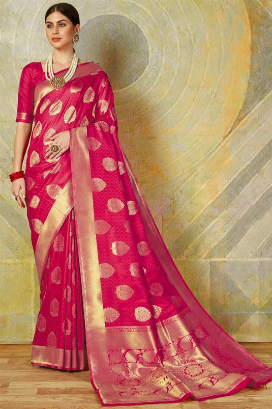 Banarasi Style Weaving Work On Festive Wear Art Silk Saree In Magenta Color