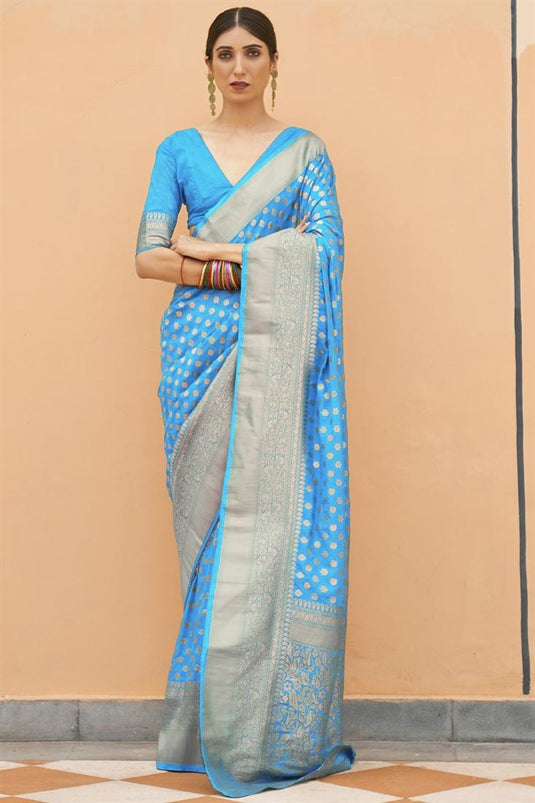 Sky Blue Color Art Silk Weaving Work Function Wear Fancy Saree