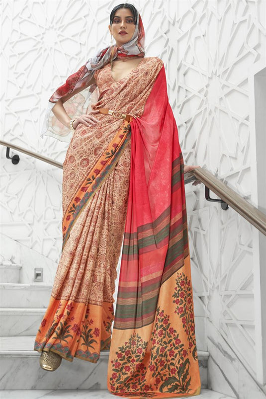 Casual Wear Crepe Silk Fabric Multi Color Digital Printed Saree