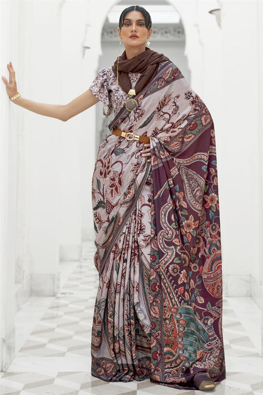 Multi Color Crepe Silk Fabric Pleasant Saree With Digital Printed Work