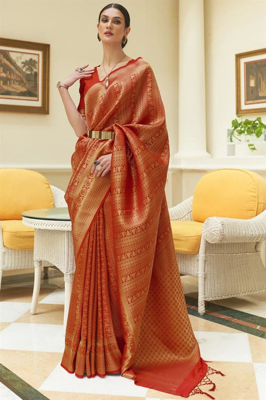 Red Color Art Silk Fabric Weaving Work Function Wear Classic Saree