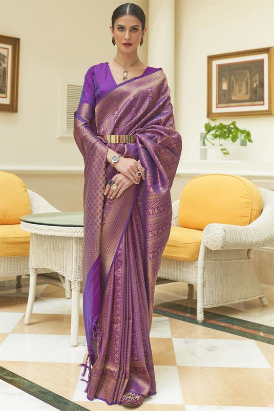Amazing Weaving Work Purple Festive Wear Art Silk Saree