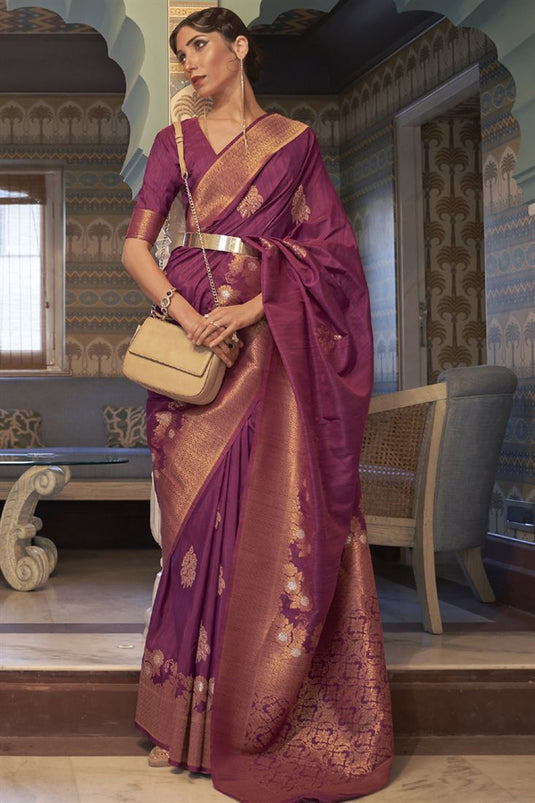 Purple Color Sangeet Wear Traditional Art Silk Fabric Saree With Weaving Work
