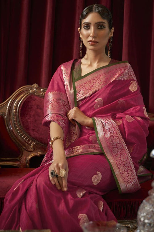 Festival Wear Art Silk Fabric Rani Color Weaving Work Spectacular Saree