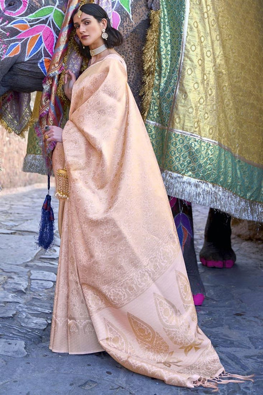 Peach Color Alluring Art Silk Fabric Festive Wear Saree With Weaving Work