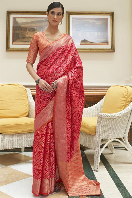 Appealing Weaving Work On Art Silk Fabric Saree In Red Color