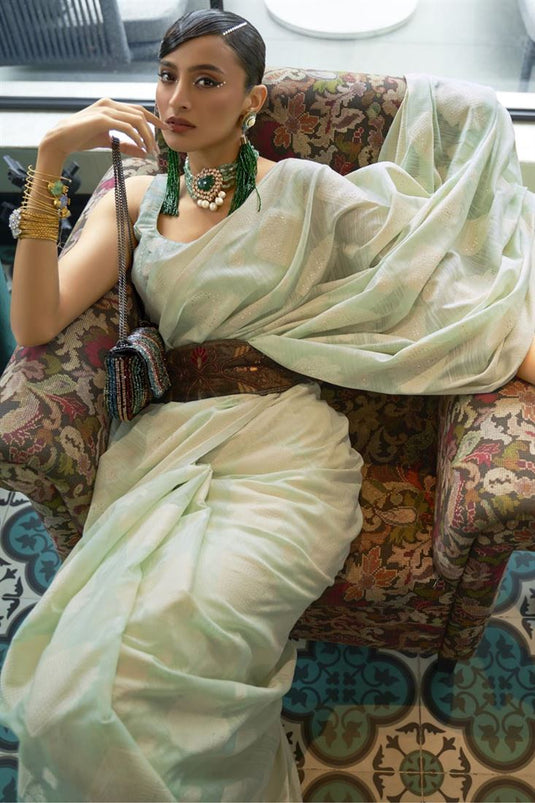 Riveting Art Silk Lucknowi Chikankari Work Saree In Sea Green Color