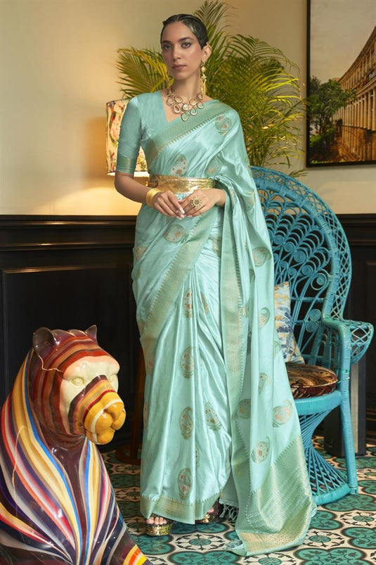 Satin Fabric Party Wear Light Cyan Color Phenomenal Saree