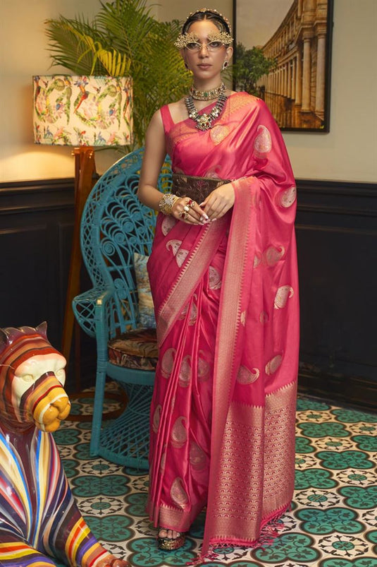Satin Fabric Party Wear Sober Saree In Pink Color