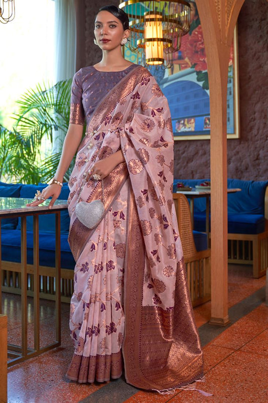 Light Lavender Organza Shimmer Silk Saree