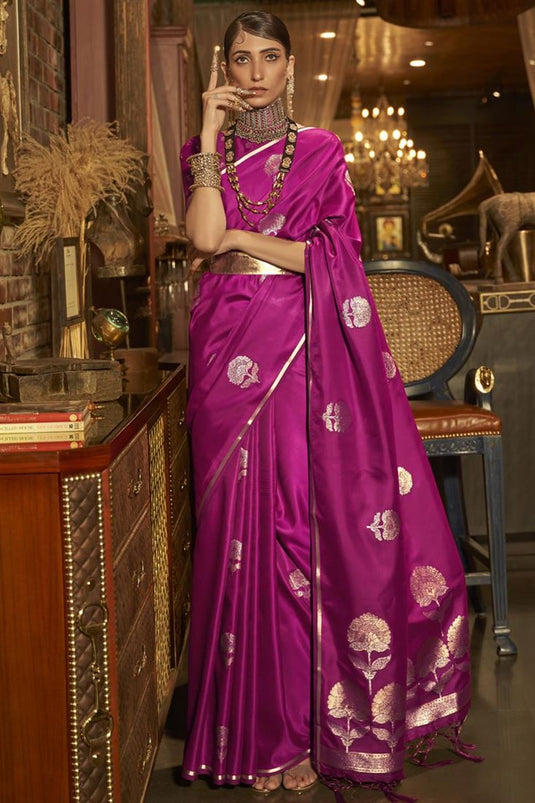 Kanika Dev Magenta Color Imposing Party Look Satin Saree