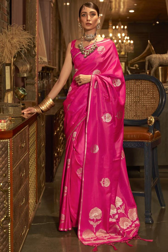 Kanika Dev Adorning Rani Color Party Look Satin Saree