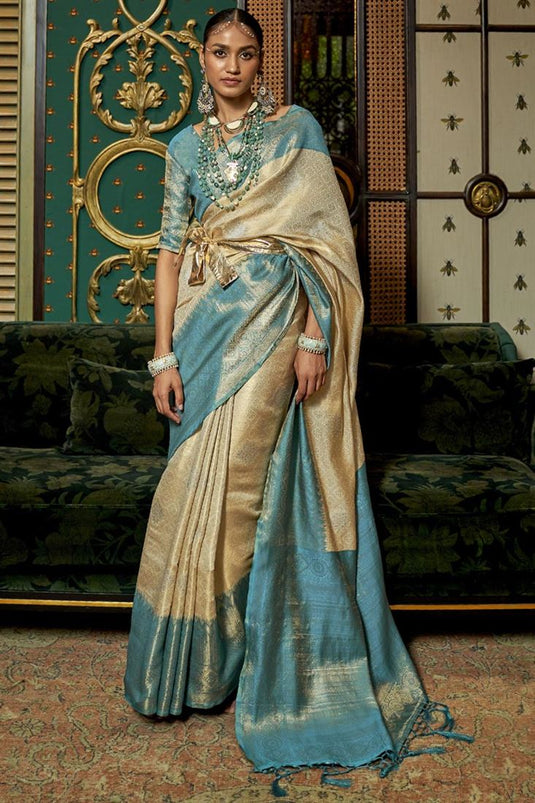 Beige Color Art Silk Fabric Weaving Designs Stunning Saree