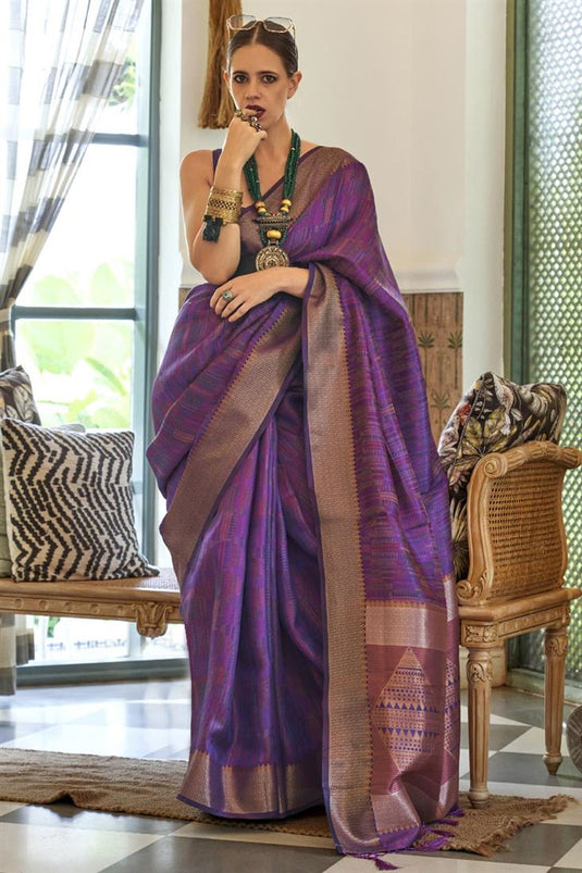 Kalki Koechlin Organza Fabric Dazzling Purple Color Saree