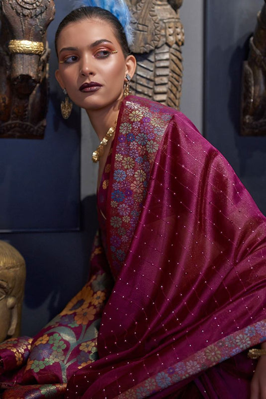 Rani Color Intricate Function Look Sequins Work Organza Saree