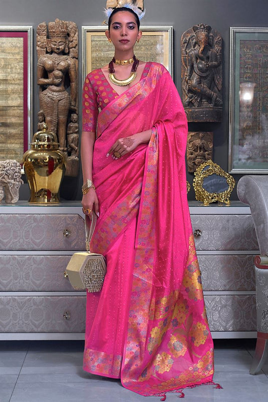 Function Look Luxurious Sequins Work Organza Saree In Pink Color