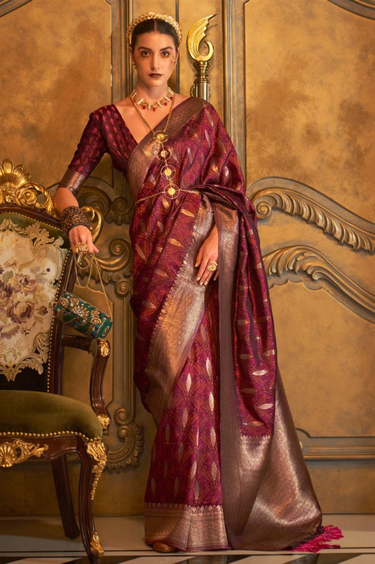 Maroon Color Incredible Satin Saree For Party
