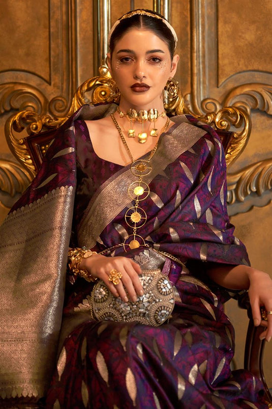 Purple Color Miraculous Satin Saree For Party
