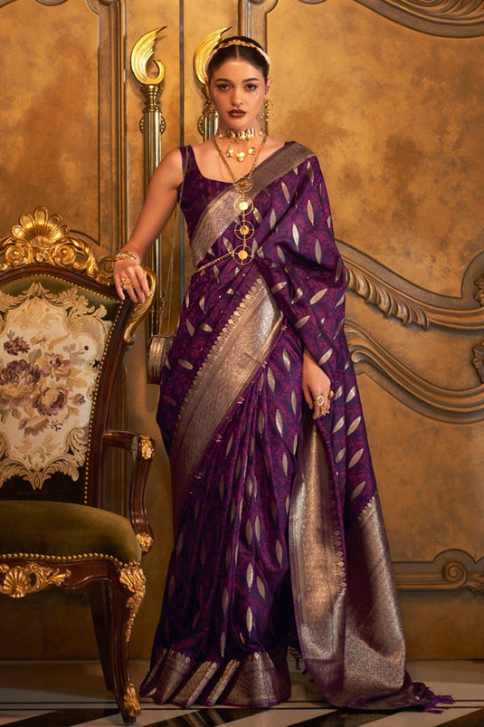 Purple Color Miraculous Satin Saree For Party