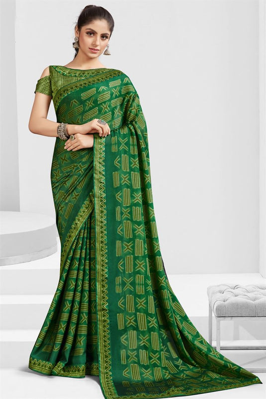 Soothing Green Color Georgette Printed Saree