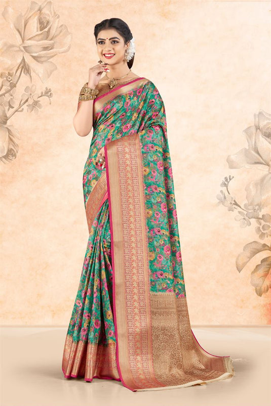 Sea Green Color Art Silk Fabric Festive Look Luminous Saree