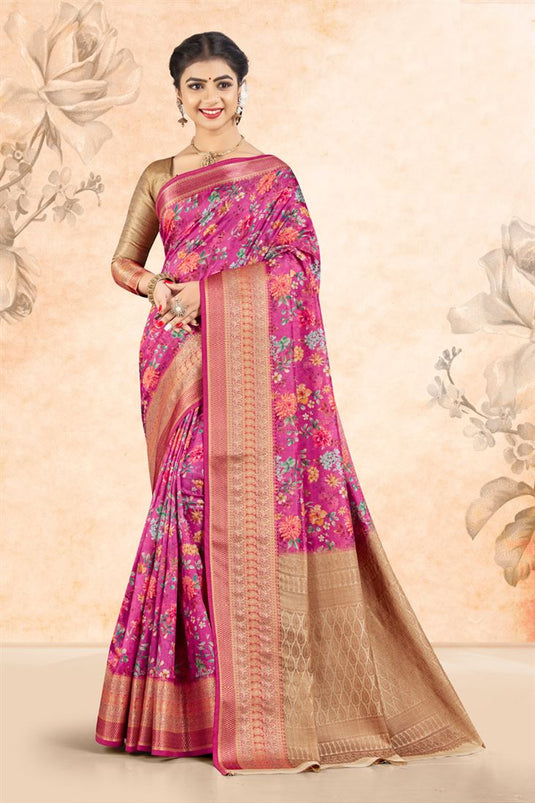 Art Silk Fabric Festive Look Mesmeric Saree In Pink Color