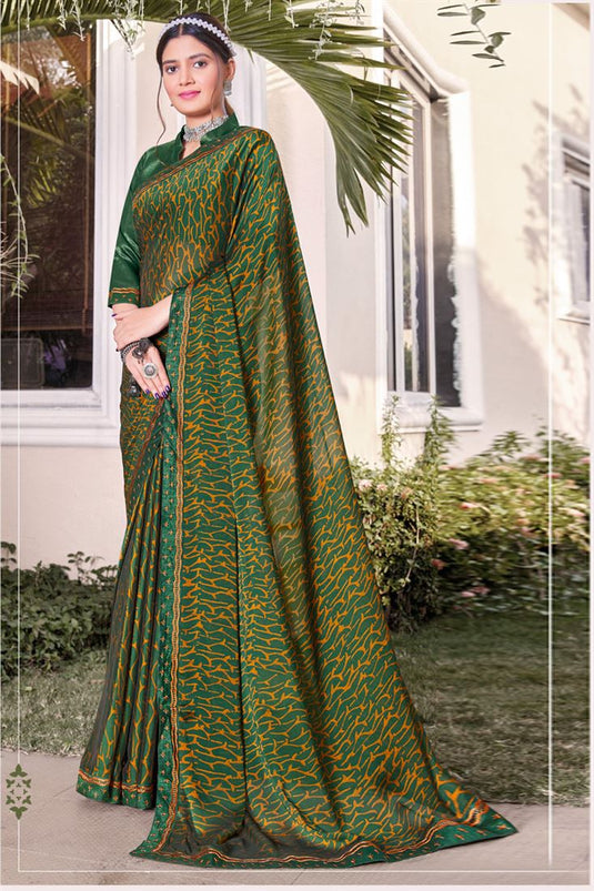 Green Color Coveted Georgette Printed Casual Saree