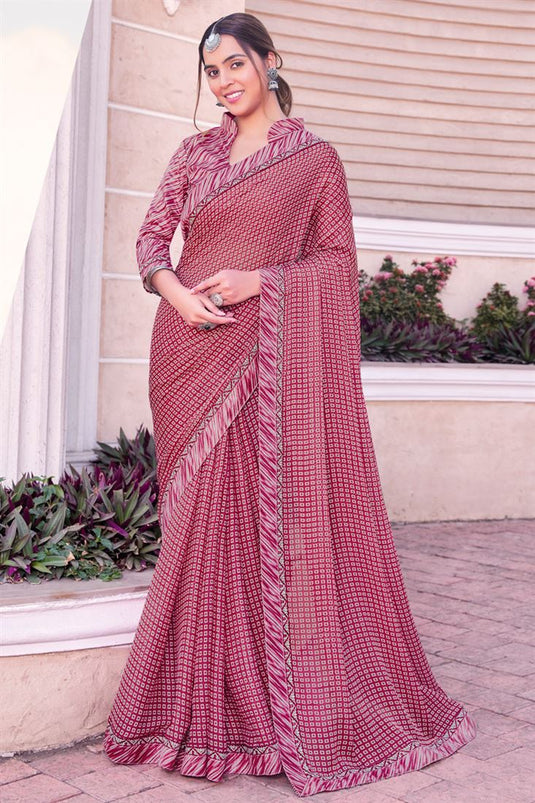 Georgette Pink Color Excellent Printed Casual Saree