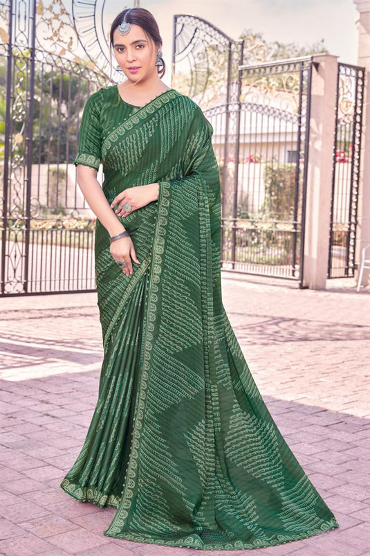 Georgette Dark Green Color Patterned Printed Casual Saree