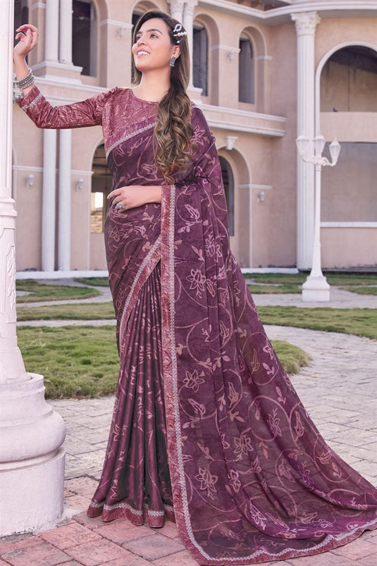 Purple Color Georgette Stunning Printed Casual Saree