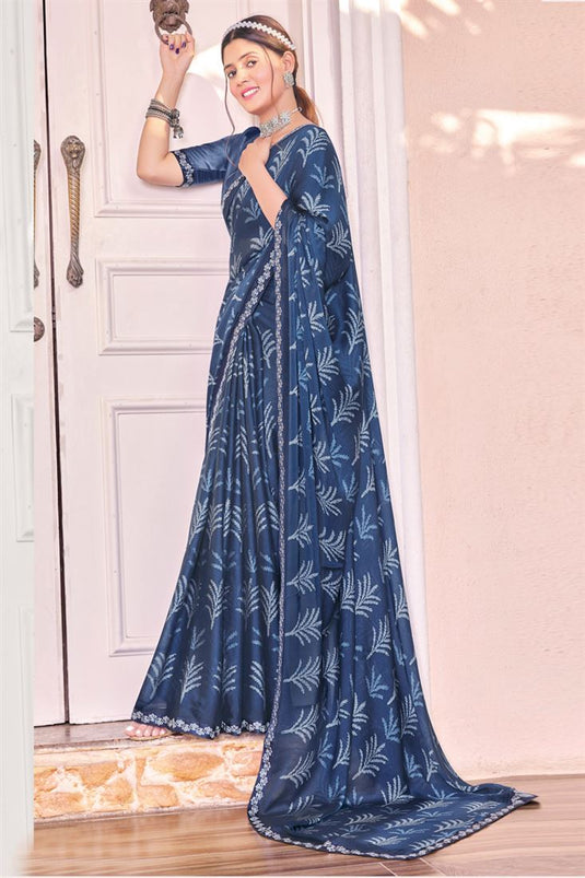 Beguiling Navy Blue Color Georgette Printed Casual Saree