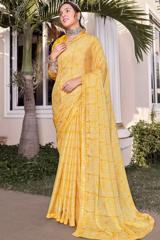 Incredible Georgette Yellow Color Printed Casual Saree