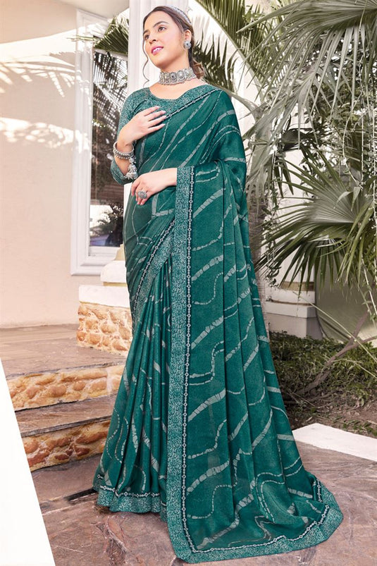 Tempting Georgette Green Color Printed Casual Saree