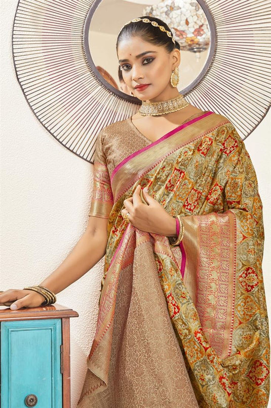Creative Digital Printed Art Silk Fabric Saree In Multi Color