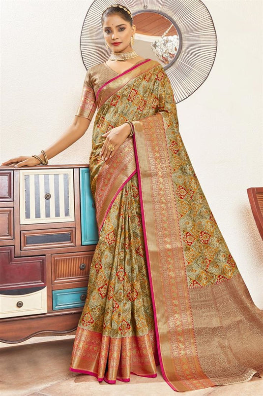 Creative Digital Printed Art Silk Fabric Saree In Multi Color