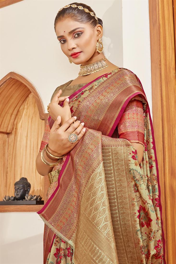 Buy Cream Art Silk Casual Wear Digital Printed Saree Online From Wholesale  Salwar.