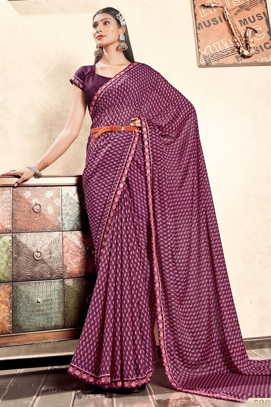 Radiant Wine Color Georgette Casual Look Printed Saree