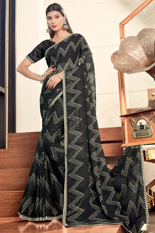 Engaging Black Color Georgette Casual Look Printed Saree
