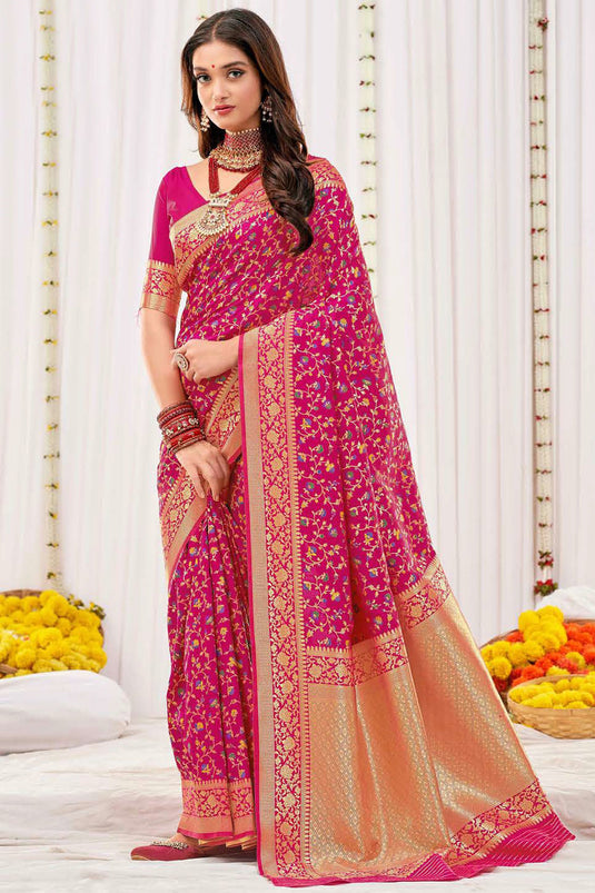 Art Silk Fabric Rani Color Weaving Work Festive Wear Trendy Saree